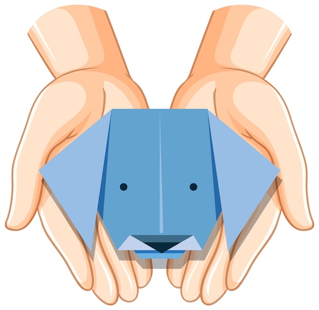 Free Vector human hands holding dog origami