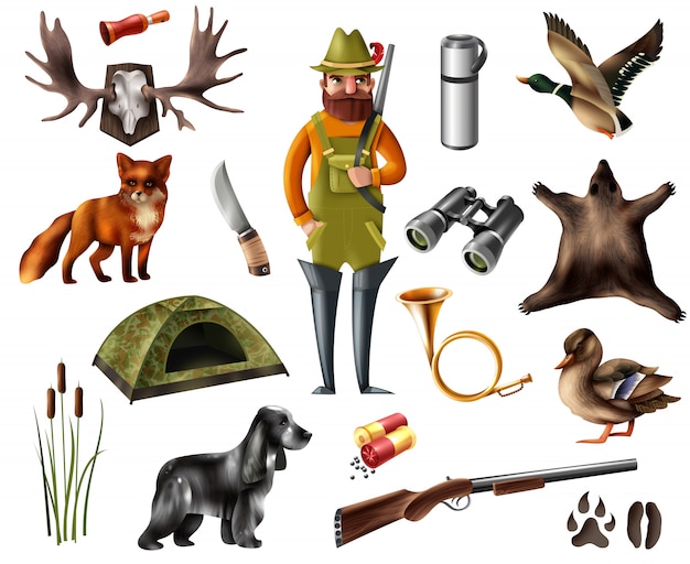 Free vector hunting icons set