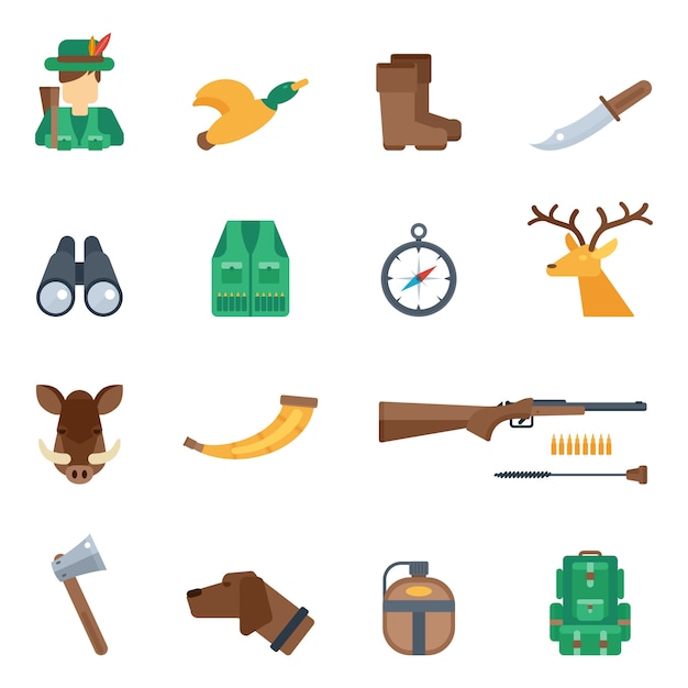 Free vector hunting icons set