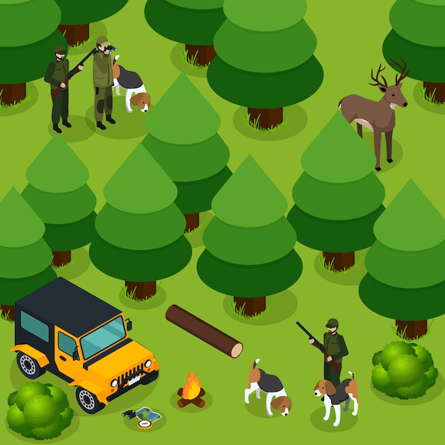 Free Vector hunting isometric composition