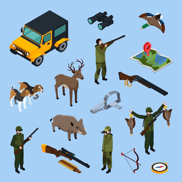 Hunting Isometric Icon Set