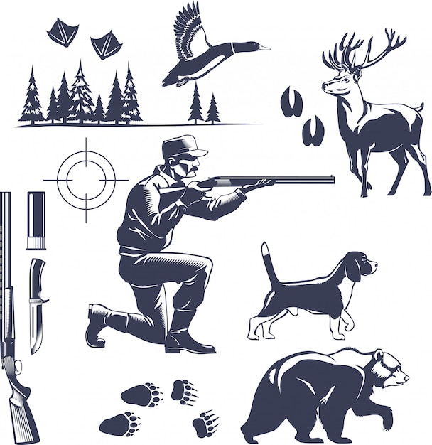 Free vector hunting vintage style set