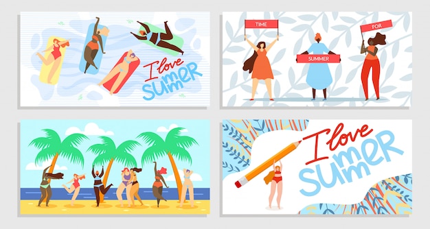 Free Vector i love summer, time for summer banner set