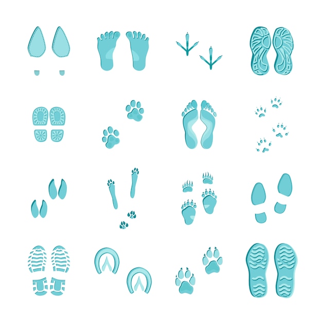 Free vector ice blue color footprints on white background set