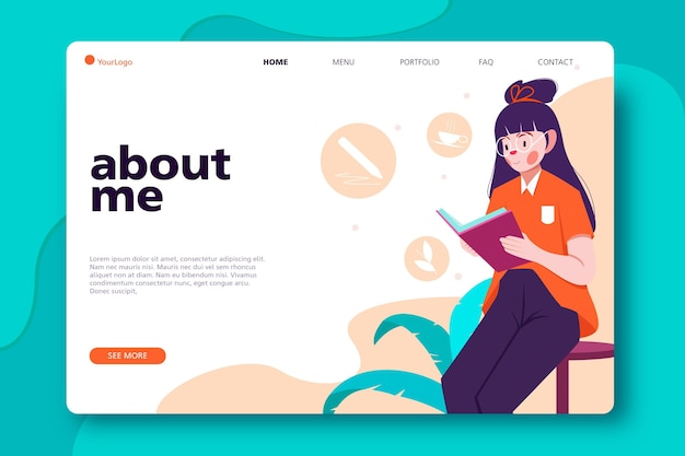 Free vector illustrated about me landing page template