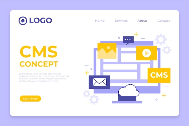 Free Vector illustrated content management system landing page template