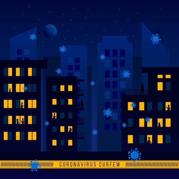 Free Vector illustrated coronavirus curfew concept with empty city at night