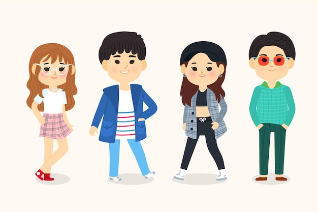 Free vector illustrated fashion young koreans