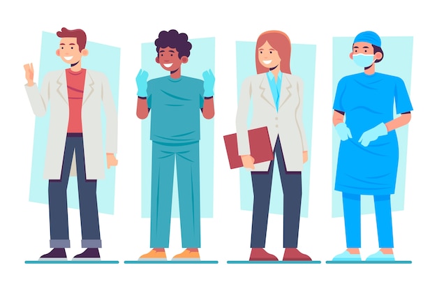 Illustrated group of professional doctors and nurses