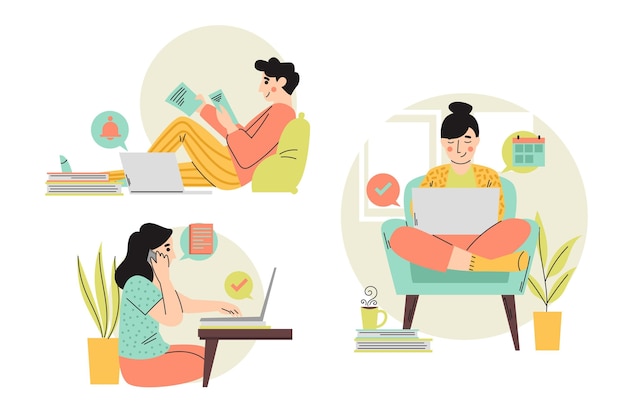 Free Vector illustrated people working remotely