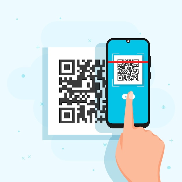 스마트 폰으로 QR 코드를 스캔하는 그림 사람