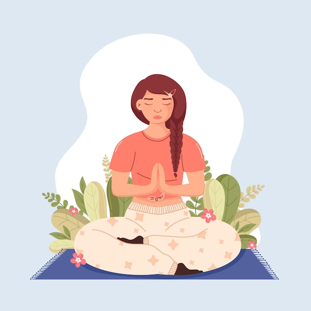 Free Vector illustrated woman meditating at home