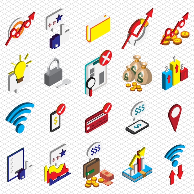Free vector illustration of business icons set concept in isometric graphic