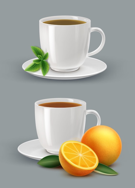 Free Vector illustration of cup of tea with mint and citrus