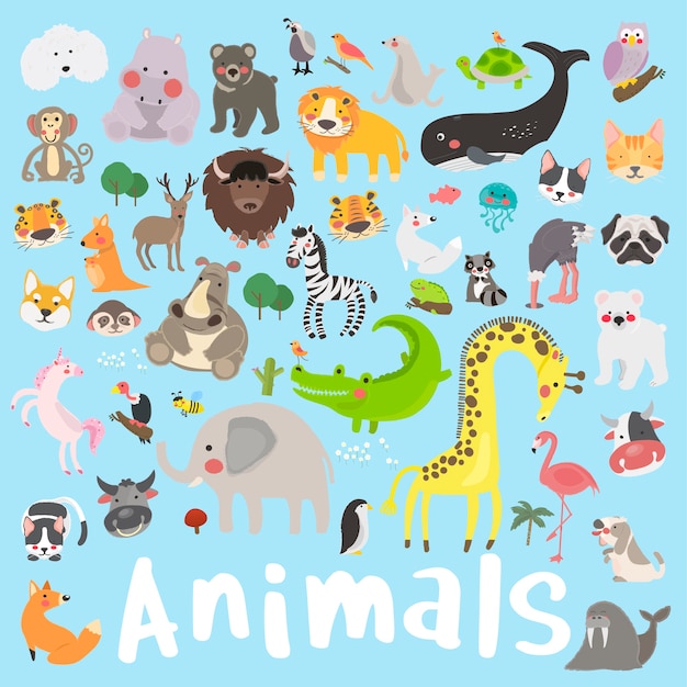 Free vector illustration drawing style set of wildlife