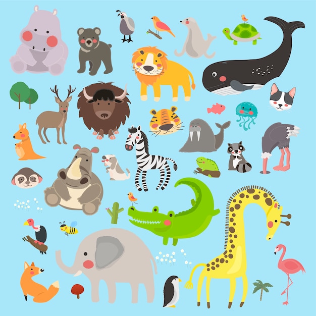 Free vector illustration drawing style set of wildlife