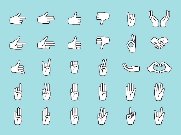 Free vector illustration of hands gesture set in thin line