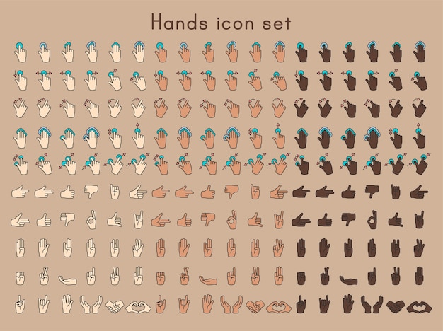 Free vector illustration of hands gesture set in thin line