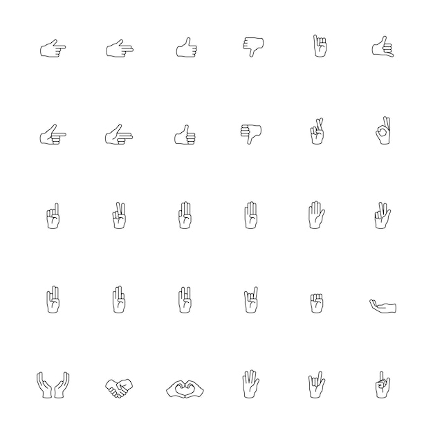 Free Vector illustration of hands gesture set in thin line