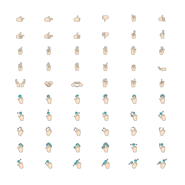 Free Vector illustration of hands gesture set in thin line