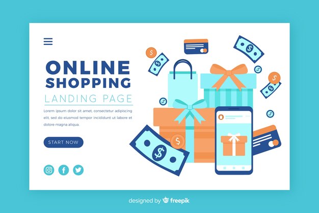 Free vector illustration for landing page with online shopping concept