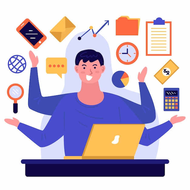 Free Vector illustration of a multitasking person