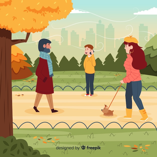 Free vector illustration of people in the autumn park