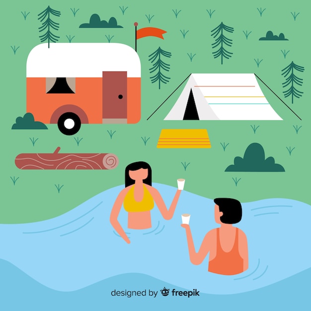 Free vector illustration of people camping in nature