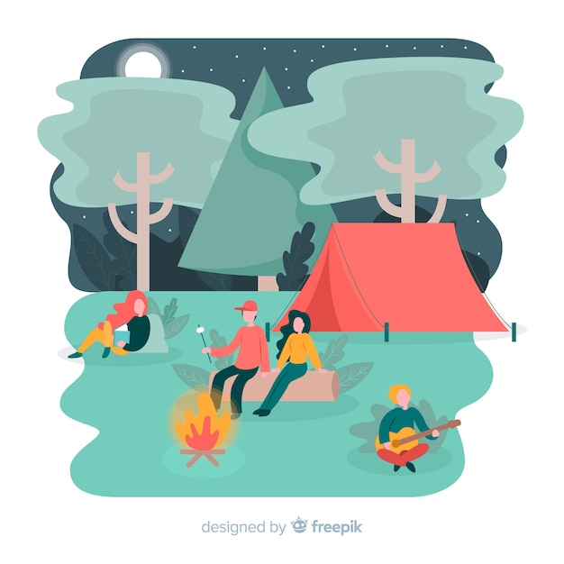 Free vector illustration of people doing camping