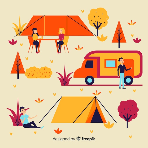 Free vector illustration of people doing camping