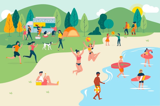 Free Vector illustration of people doing outdoor activities