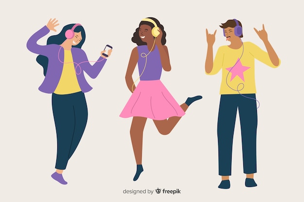 Free Vector illustration of people listening music on their earphones