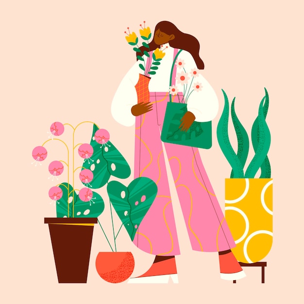 Free Vector illustration of people taking care of plants