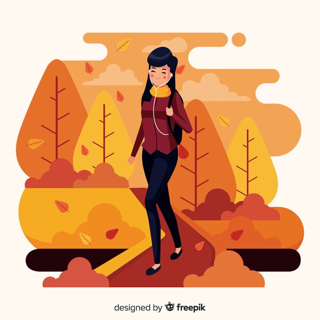 Illustration of people walking in autumn