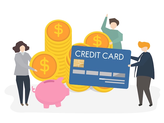 Free vector illustration of people with creditcard and money