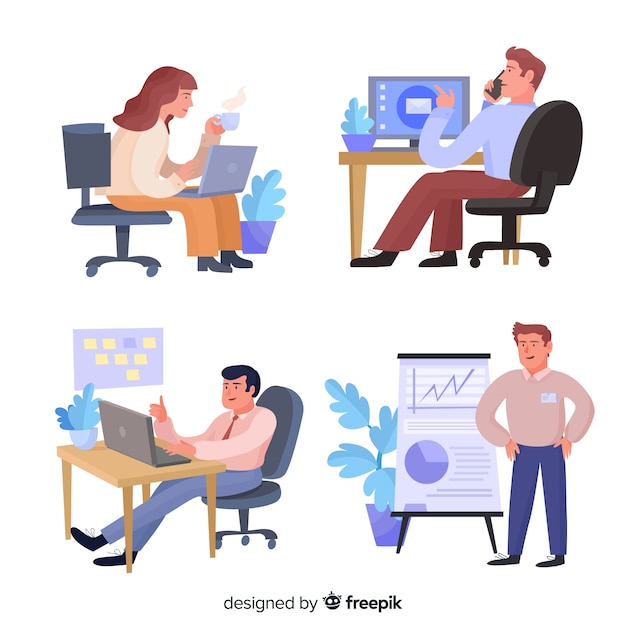 Free vector illustration of people working at the office