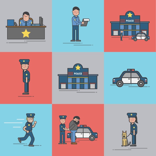 Free Vector illustration set of police vector