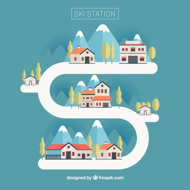 Free Vector illustration of ski resort in flat design