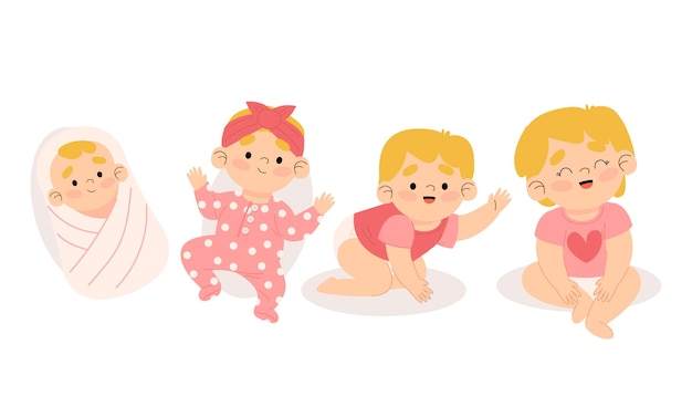 Free Vector illustration of stages of a baby girl