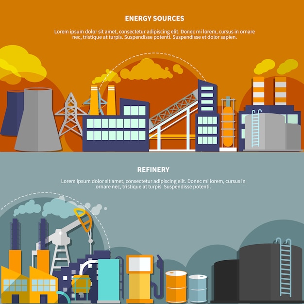 Free Vector illustration with energy sources and refinery