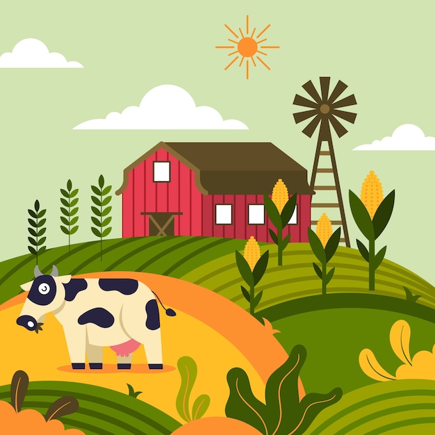 Free vector illustration with organic farm