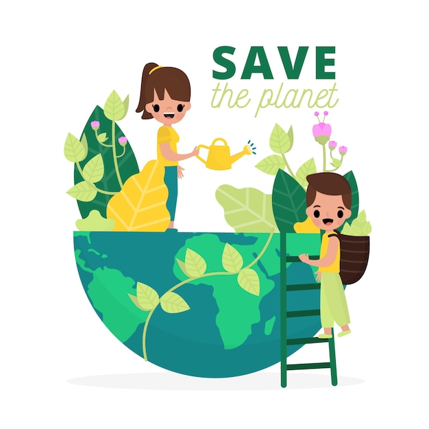 Free Vector illustration with save the planet concept