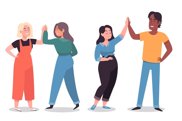 Free vector illustration with young people giving high five