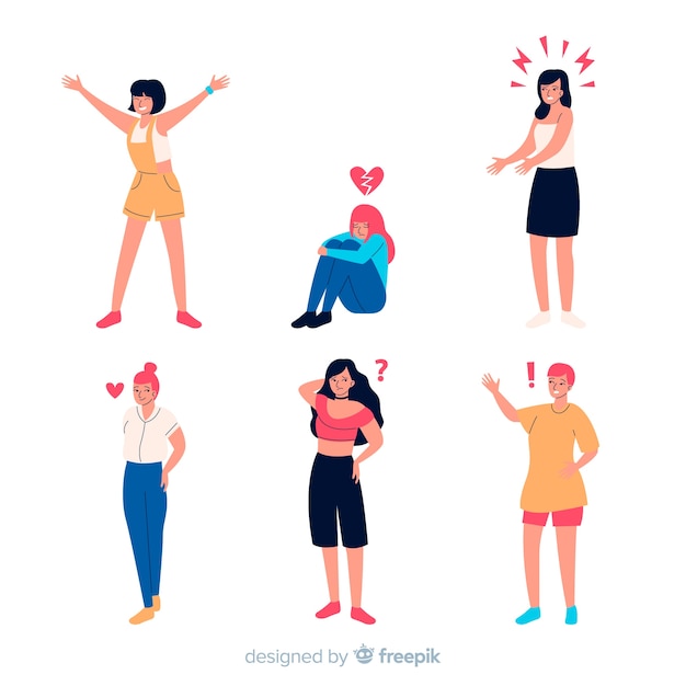 Free Vector illustration of young people emotions