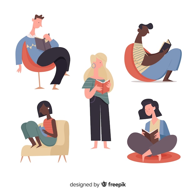 Free vector illustrations of young people reading collection
