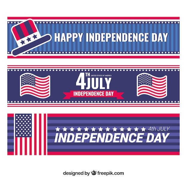 Free vector independence day banners with decorative elements in flat design