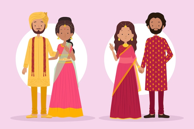 Free Vector indian wedding character collection