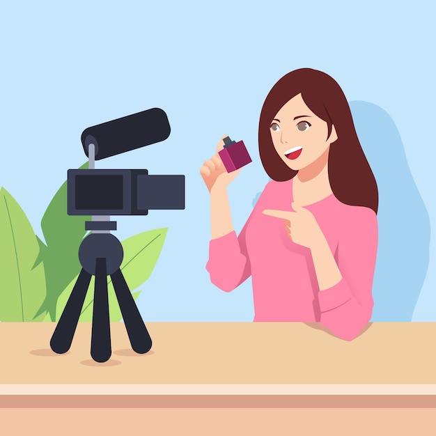 Free Vector influencer recording new video with camera