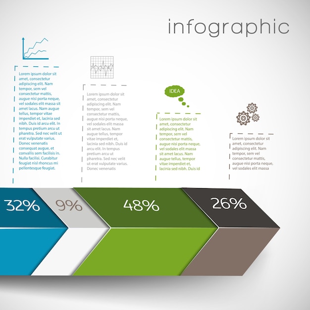 Free Vector infographics with  geometric shapes and data in percents charts and setting on white background