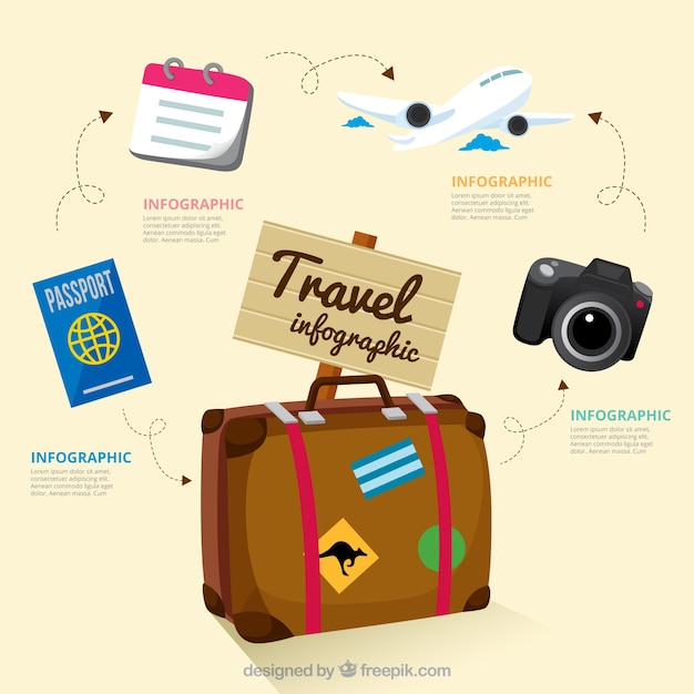 Free Vector infographics with travel suitcase and elements